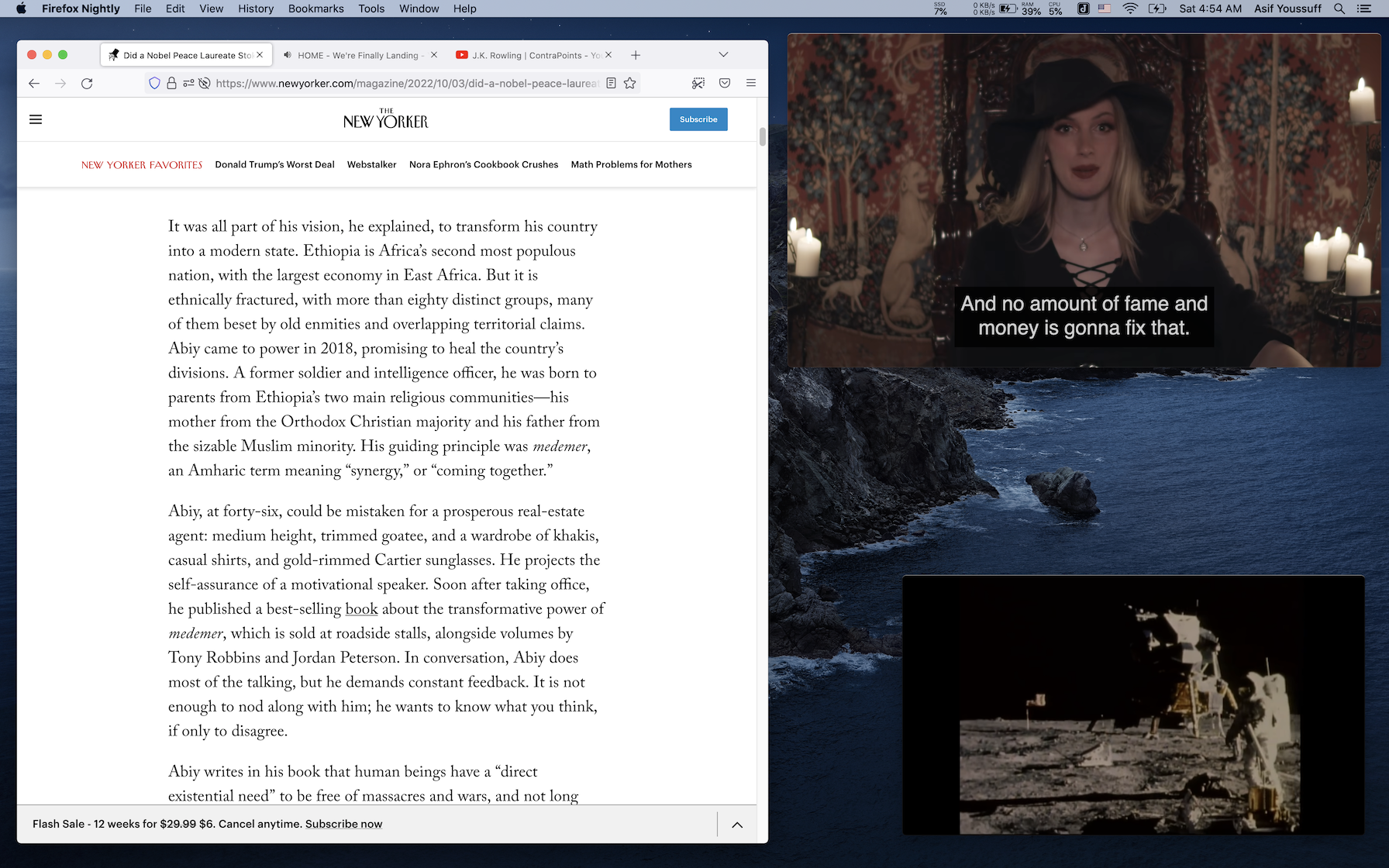 Screenshot of macOS desktop with multiple PiP videos