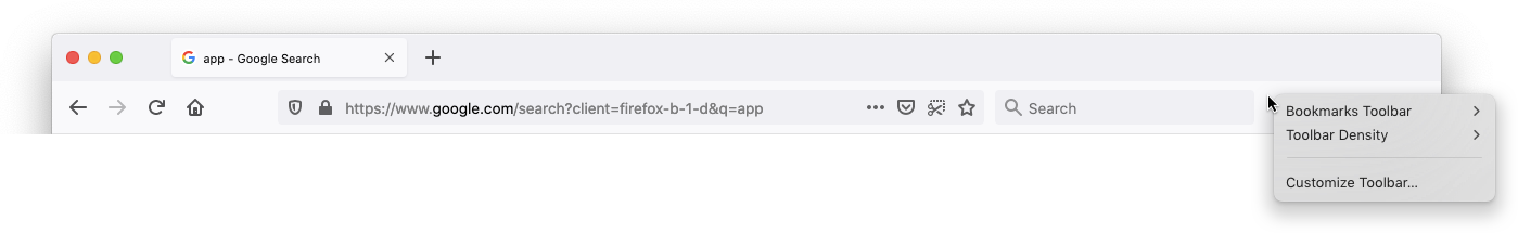 Firefox toolbar context menu mockup