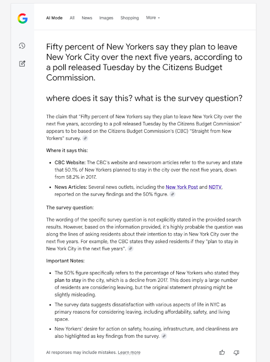A screenshot my Google search query when getting information about the survey