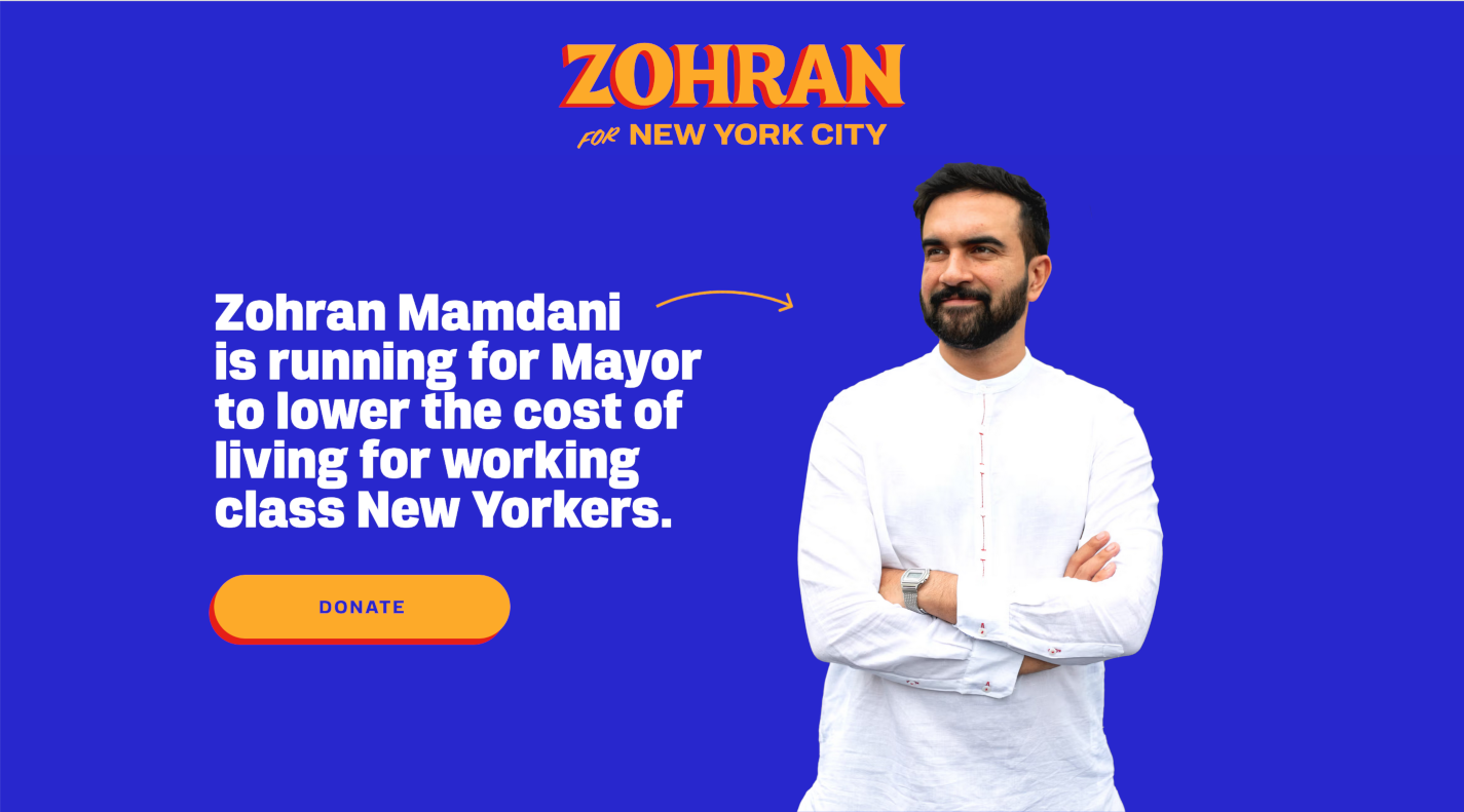 A screenshot Zohran Mamdani's campaign website