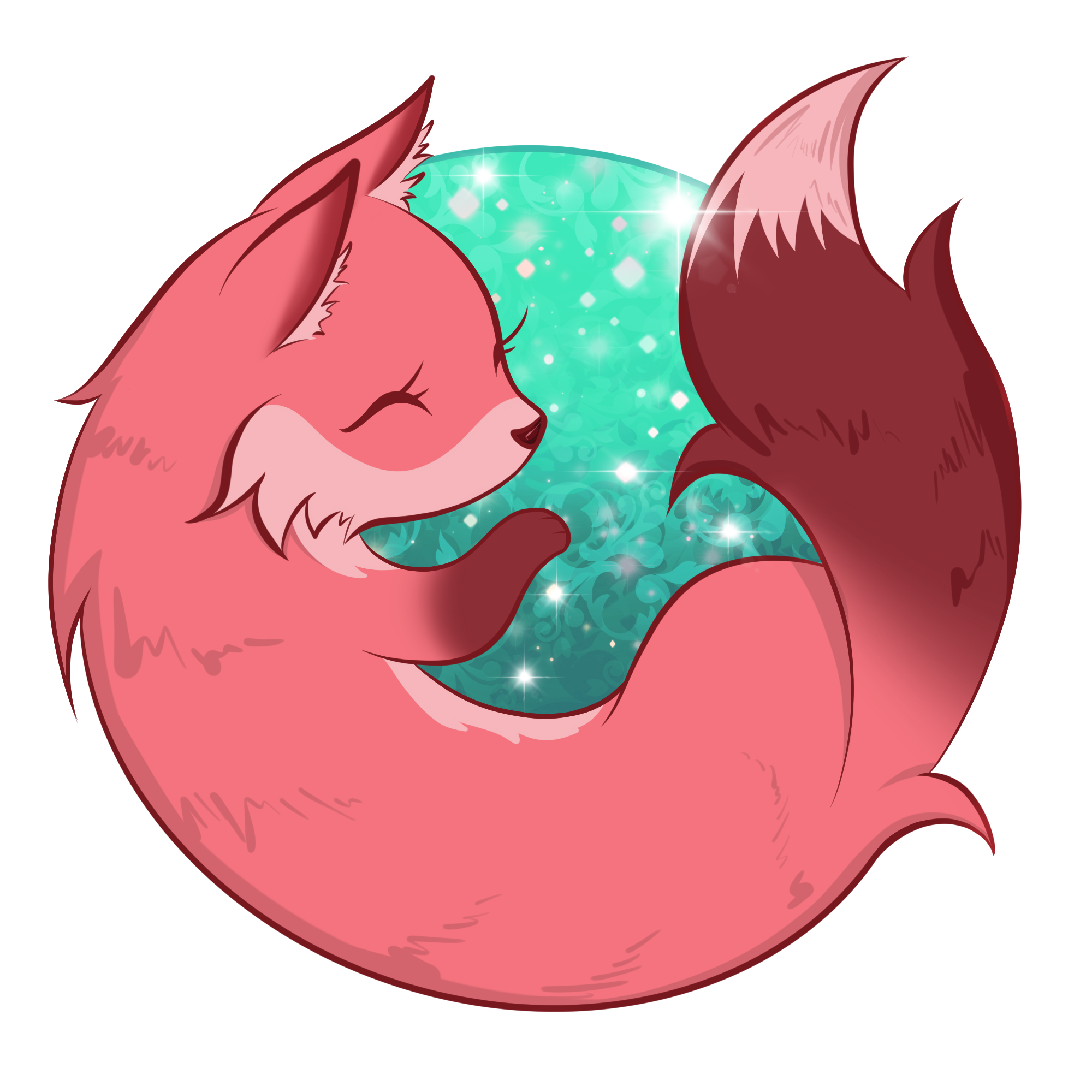 Kawaii-style Firefox icon in pink